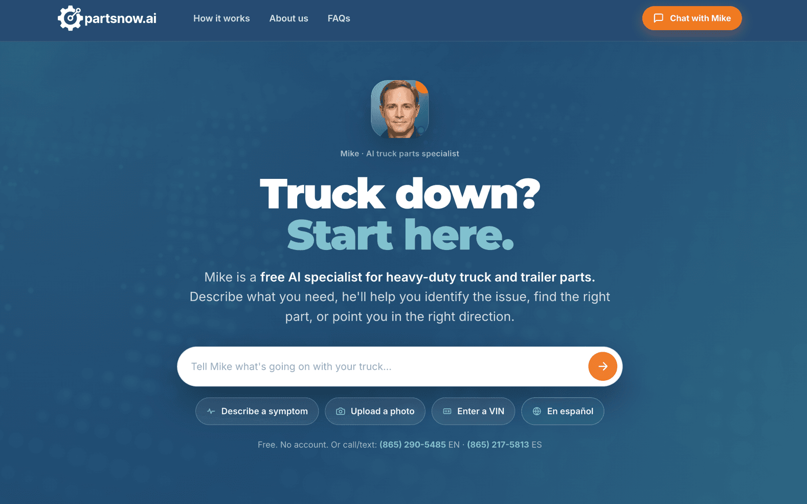 Mike, the PartsNow AI assistant, on the web at agent.partsnow.ai